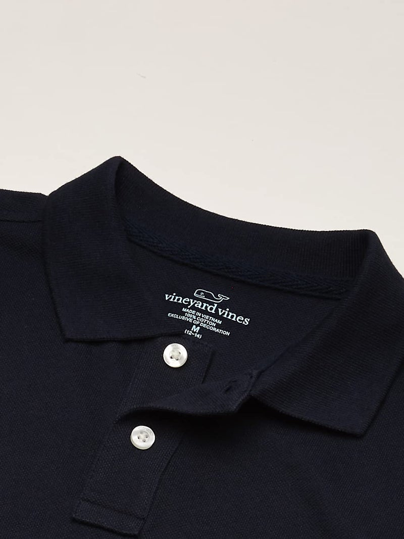 vineyard vines Kidsâ€™ Pique Polo Shirt, Vineyard Navy, Large - Image 2